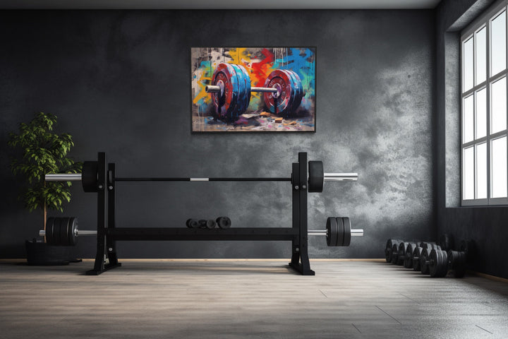 Graffiti Barbell Wall Decor in the gym