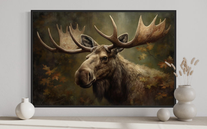 Moose With Antlers In The Forest Wall Art close up view