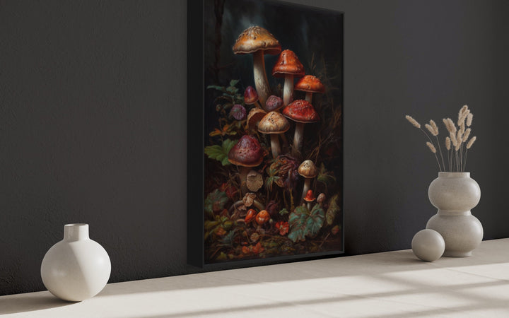 Vintage Mushrooms Dark Academia Canvas Wall Art side view