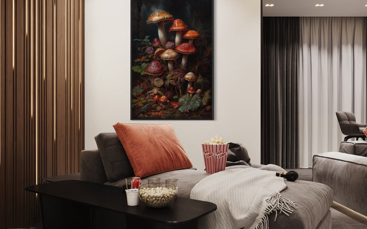 Vintage Mushrooms Dark Academia Canvas Wall Art in living room