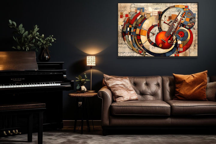 Jazz Musical Instruments Abstract Framed Canvas Wall Art in music room