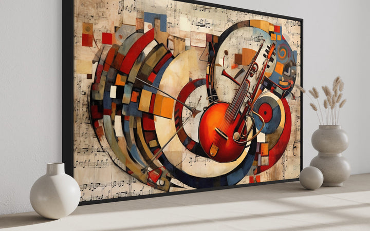 Jazz Musical Instruments Abstract Framed Canvas Wall Art side view