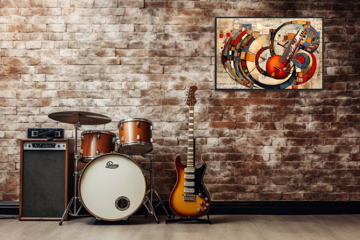 Jazz Musical Instruments Abstract Framed Canvas Wall Art in music room