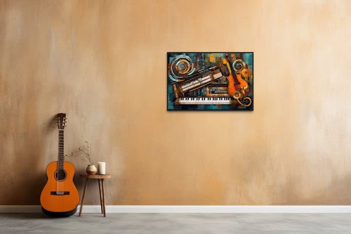 Musical Instruments Abstract Framed Canvas Wall Art in music room