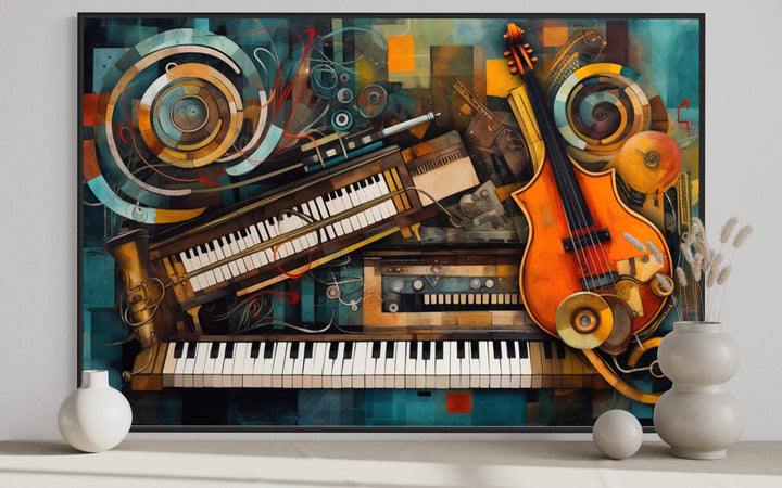 Musical Instruments Abstract Framed Canvas Wall Art close up