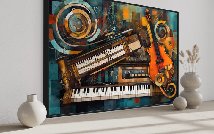 Musical Instruments Abstract Framed Canvas Wall Art