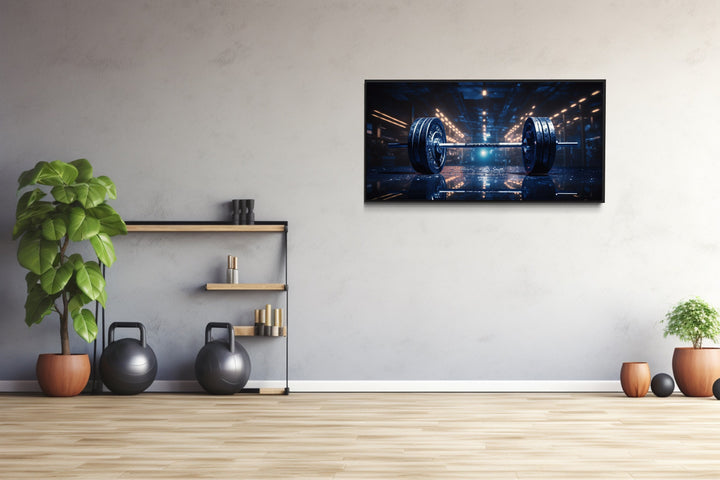 Realistic Barbell Painting Gym Framed Canvas Wall Art