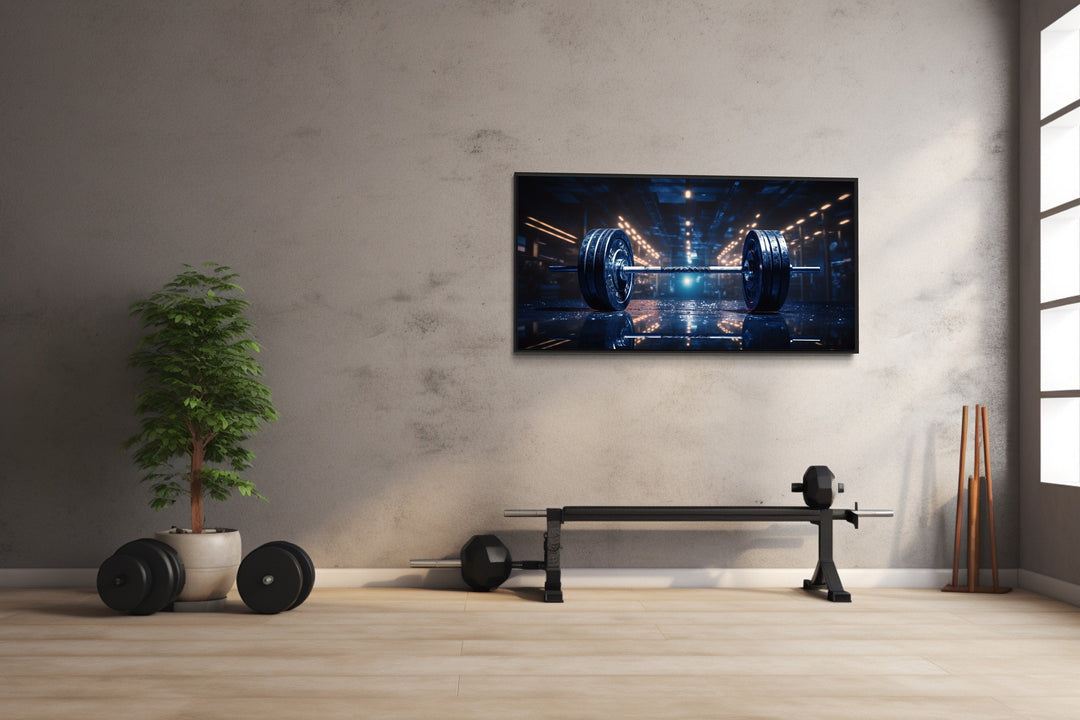 Realistic Barbell Painting Gym Framed Canvas Wall Art