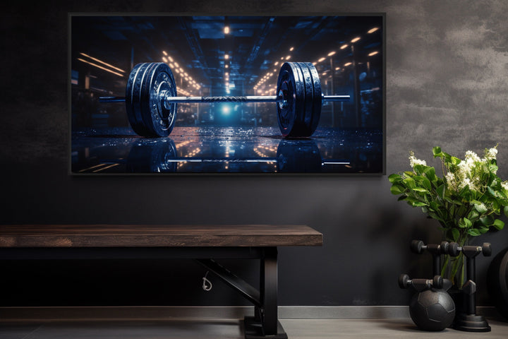 Realistic Barbell Painting Gym Framed Canvas Wall Art