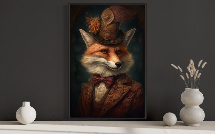 Victorian Fox Painting Gothic Framed Canvas Wall Art