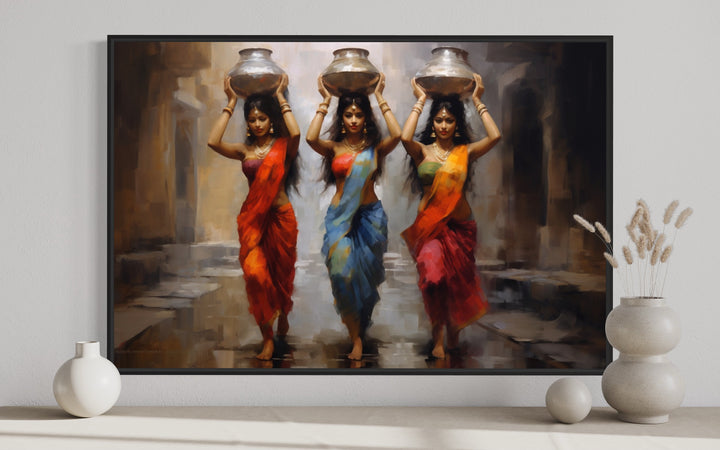 Indian Women Head Carrying Framed Canvas Wall Art
