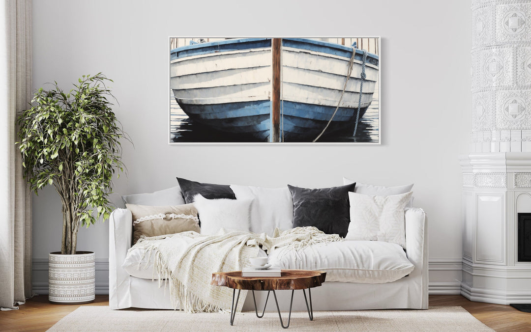 Blue White Rustic Boat Wall Art For Lake House