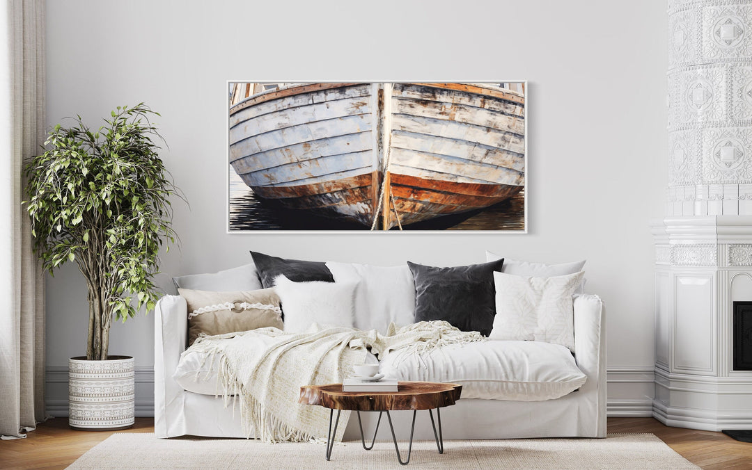 White Brown Old Wooden Boat Nautical Wall Art