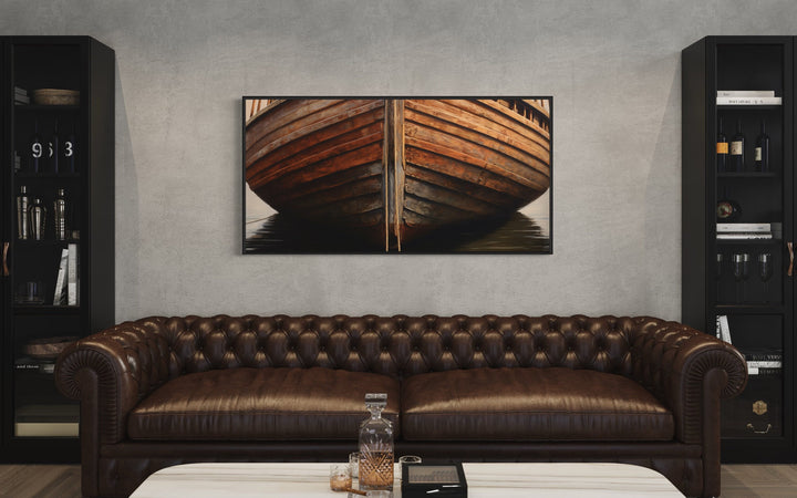 Old Brown Wooden Boat Framed Canvas Wall Art