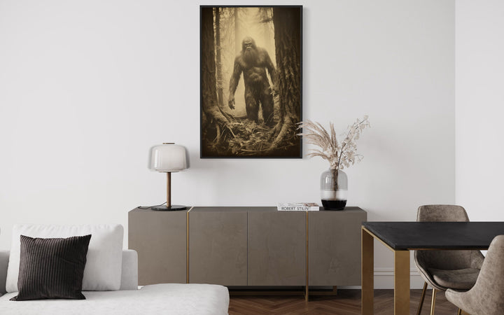 Bigfoot Realistic Photograph Framed Canvas Wall Art in man cave