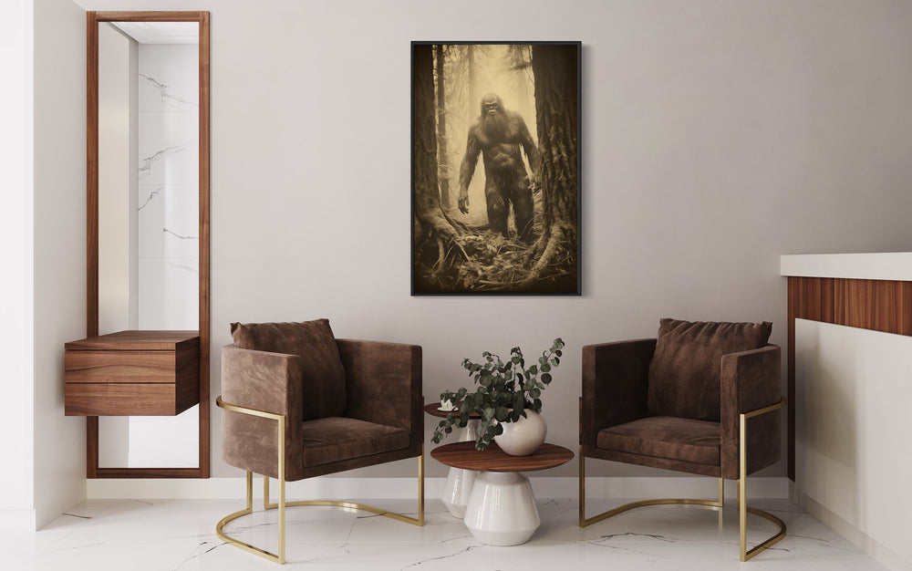 Bigfoot Realistic Photograph Framed Canvas Wall Art in the hallway