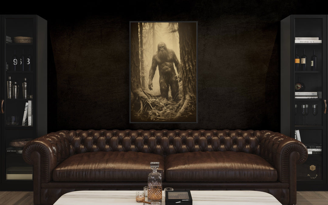 Bigfoot Realistic Photograph Framed Canvas Wall Art in man cave