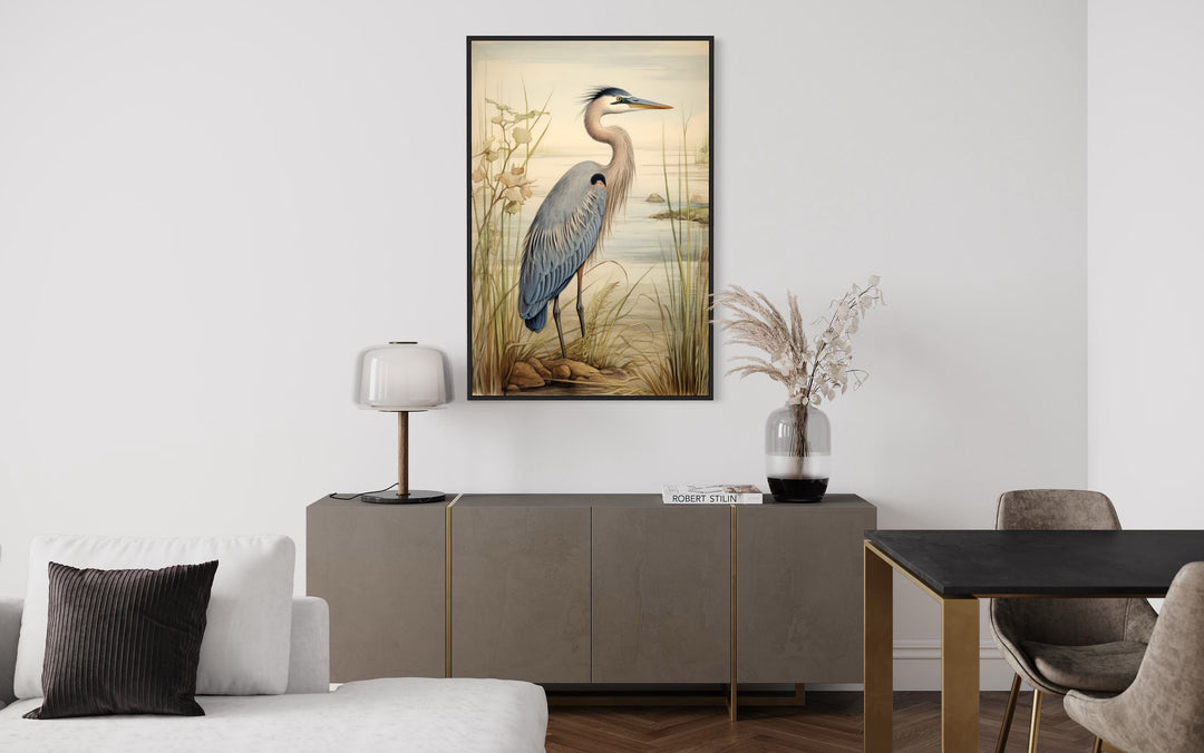 Blue Heron Vintage Framed Canvas Wall Art