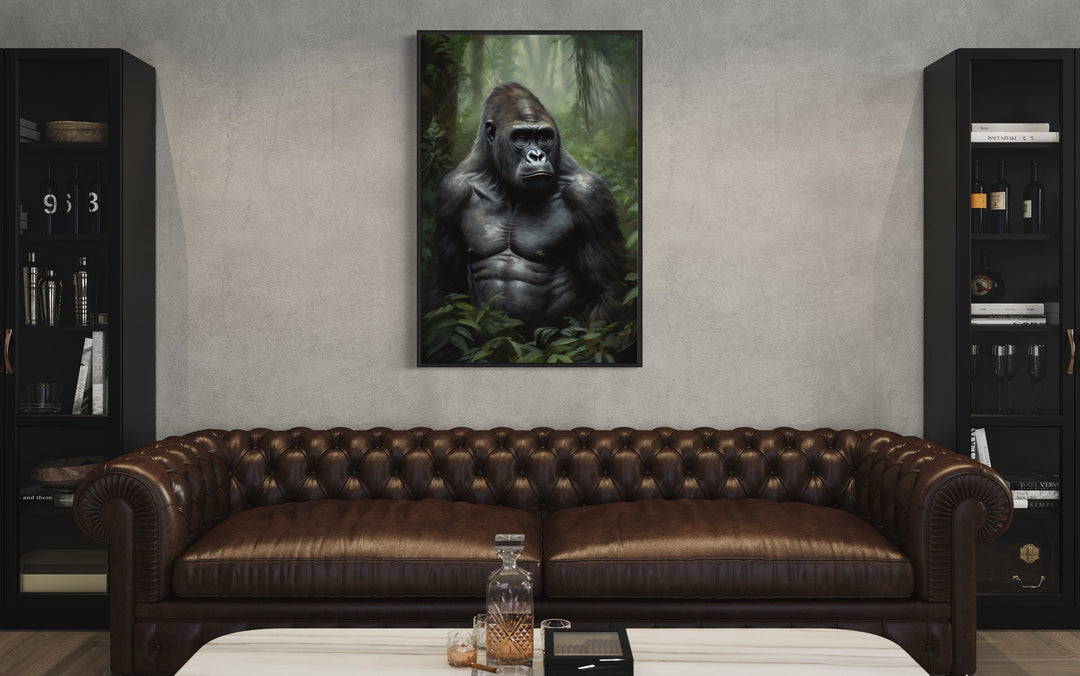 Gorilla in The Jungle Framed Canvas Wall Art in man cave