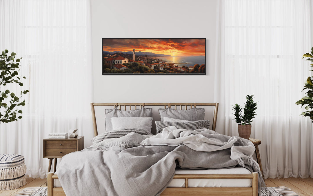 Santa Barbara At Sunrise Framed Horizontal Wall Art in bedroom