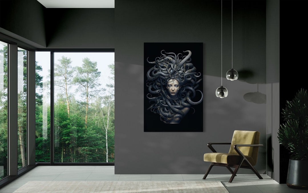 Black Medusa Greek Gorgon Framed Canvas Wall Art