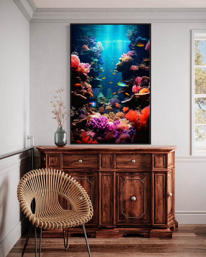 Underwater World Coral Reefs Fish Photograph Framed Canvas Wall Art in bedroom