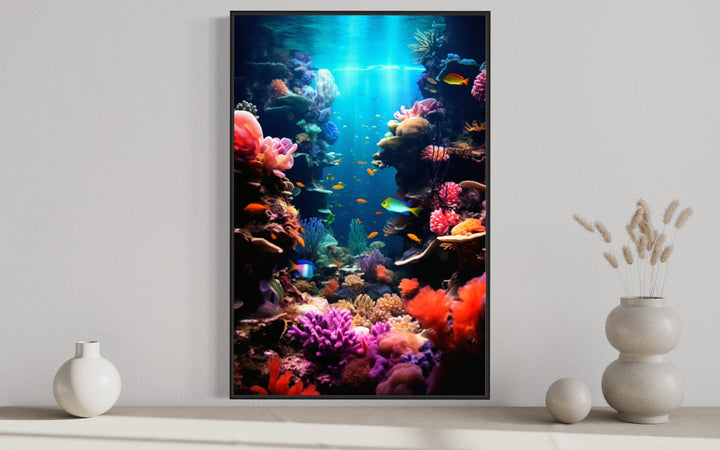 Underwater World Coral Reefs Fish Photograph Framed Canvas Wall Art close up