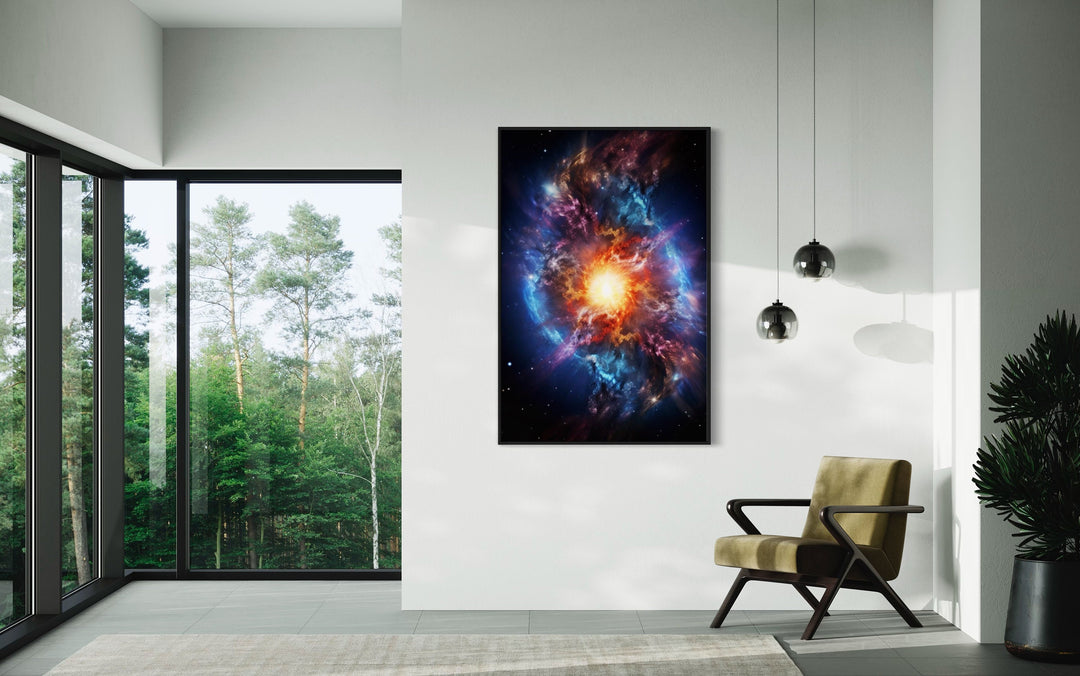 Big Bang Painting Space Framed Canvas Wall Art in living room