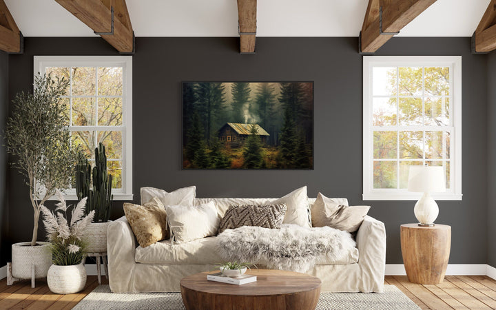 Cabin in The Dark Woods Framed Canvas Wall Art