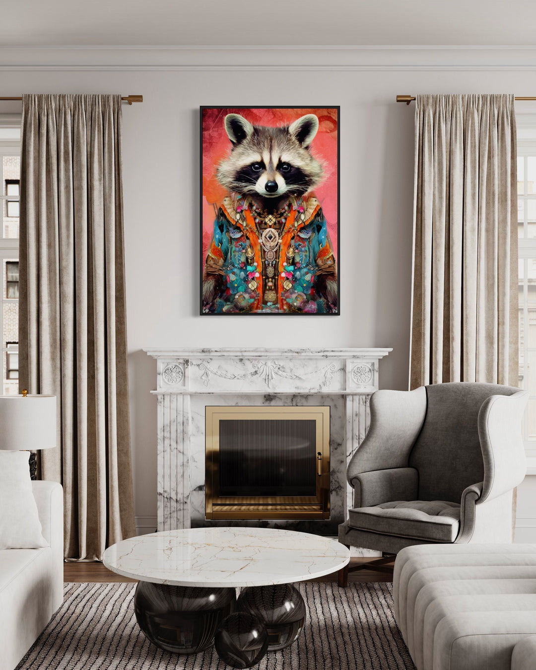 Funny Racoon In Suit Fashion Canvas Wall Art