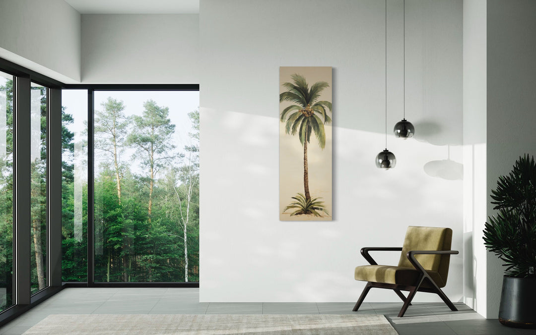 Tall Narrow Mid Century Modern Palm Tree Vertical Wall Art
