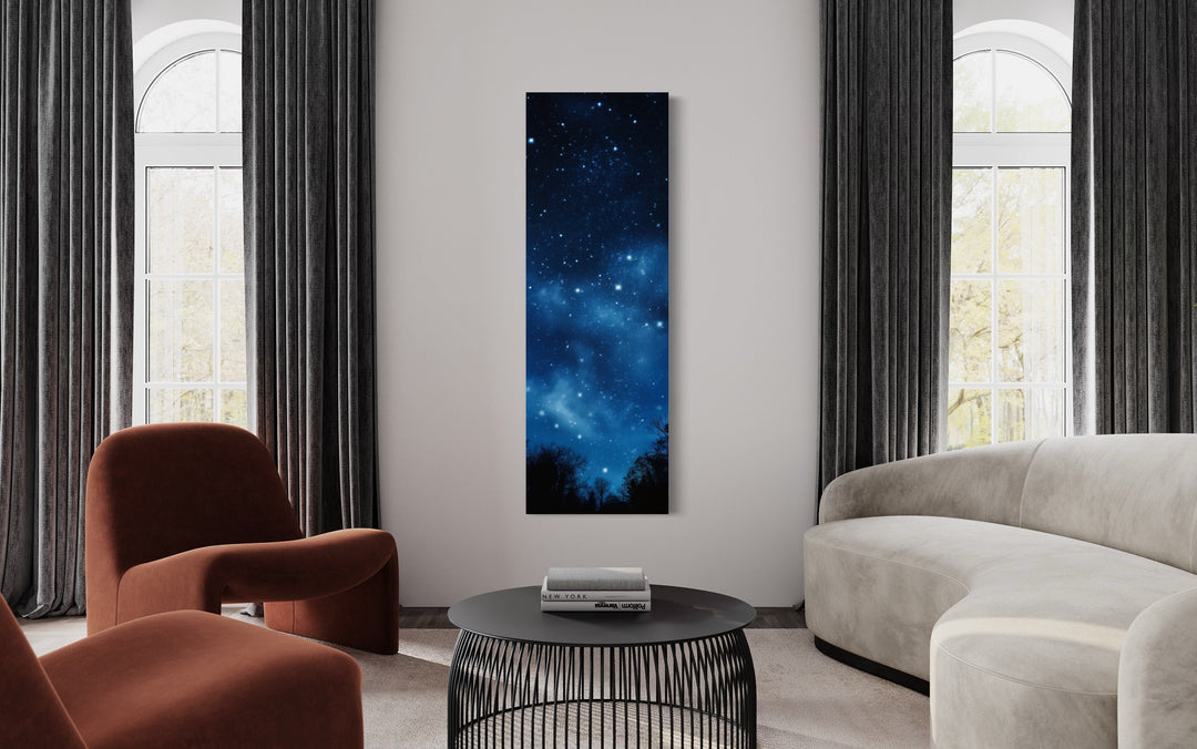 Tall Narrow Milky Way Stars Navy Blue Vertical Framed Canvas Wall Art