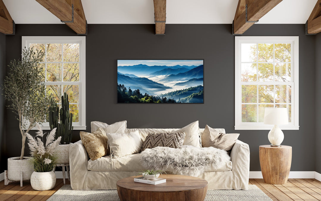 Great Smoky Mountains Framed Canvas Wall Art in living room