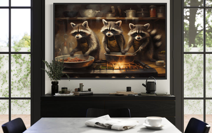 Raccoons Cooking Funny Kitchen Framed Canvas Wall Art