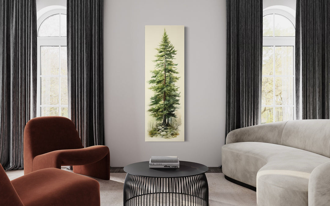 Tall Narrow Pine Tree Vertical Framed Canvas Wall Art