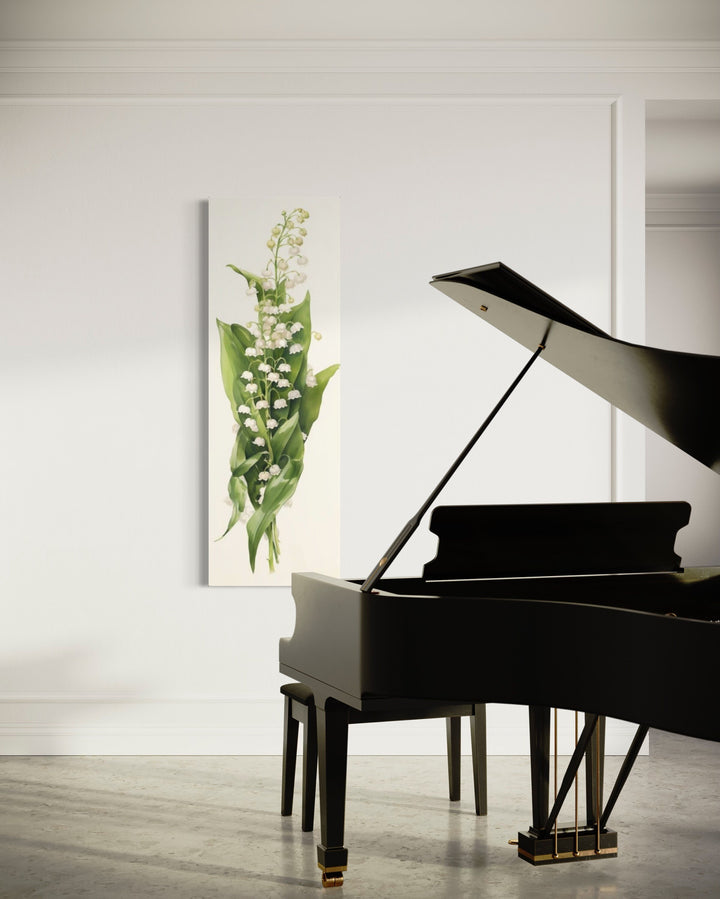 Long Vertical Lily of The Valley Watercolor Wall Art in music room