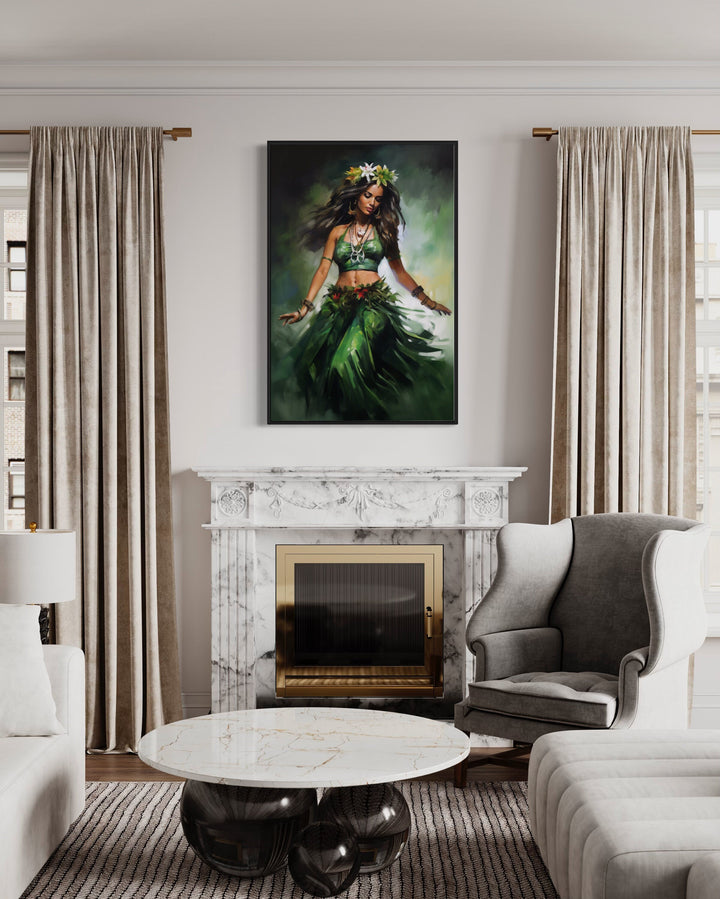 Hula Girl Dancing Traditional Hula Dance Hawaii Canvas Wall Art above fireplace