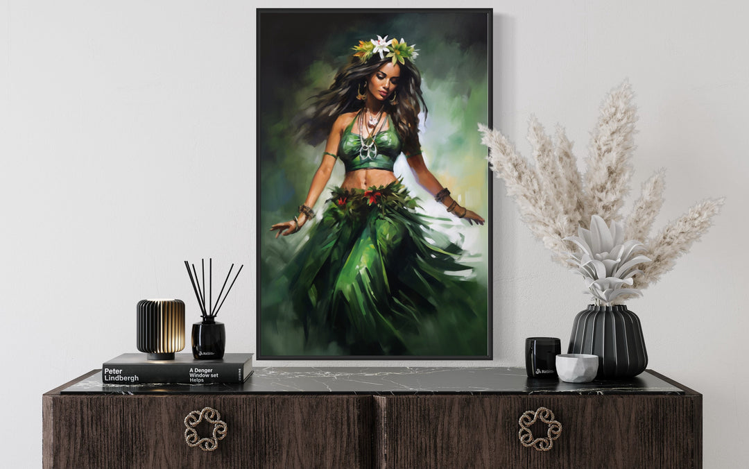 Hula Girl Dancing Traditional Hula Dance Hawaii Canvas Wall Art above table