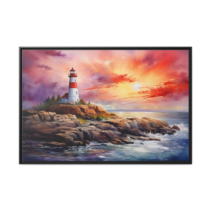 Colorful Lighthouse At Sunset Framed Nautical Wall Decor close up