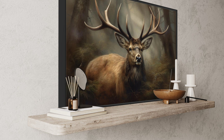 Elk With Big Antlers In The Forest Canvas Wall Art side view