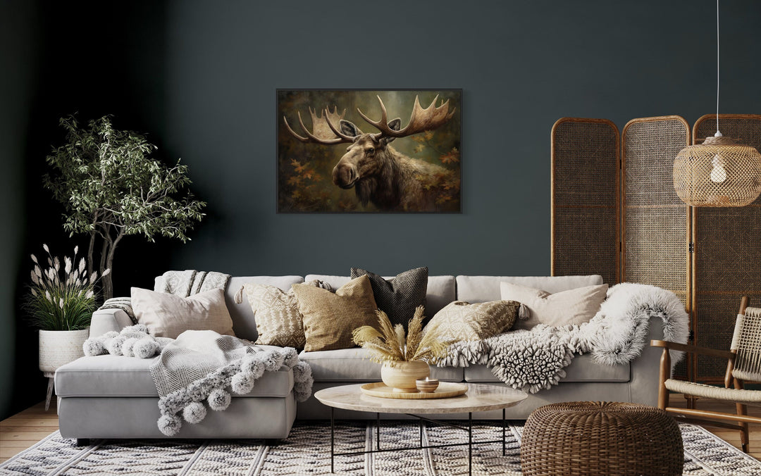 Moose With Antlers In The Forest Wall Art in modern luxury room