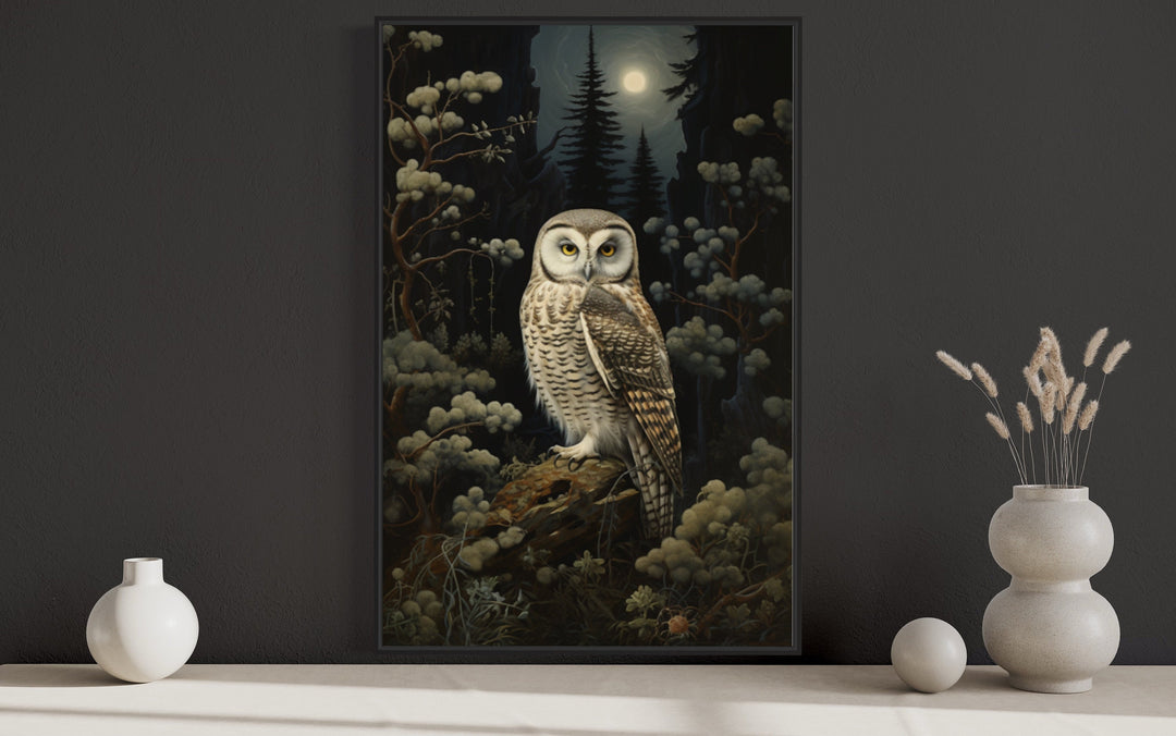 Owl in Haunted Forest Gothic Framed Canvas Wall Art