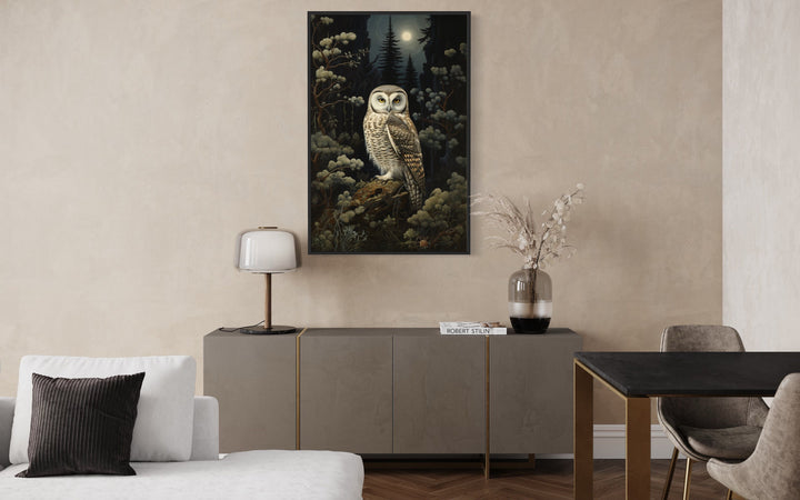 Owl in Haunted Forest Gothic Framed Canvas Wall Art in living room