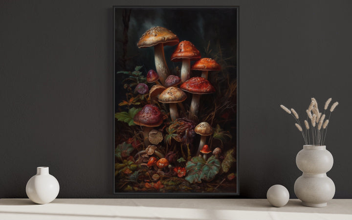 Vintage Mushrooms Dark Academia Canvas Wall Art