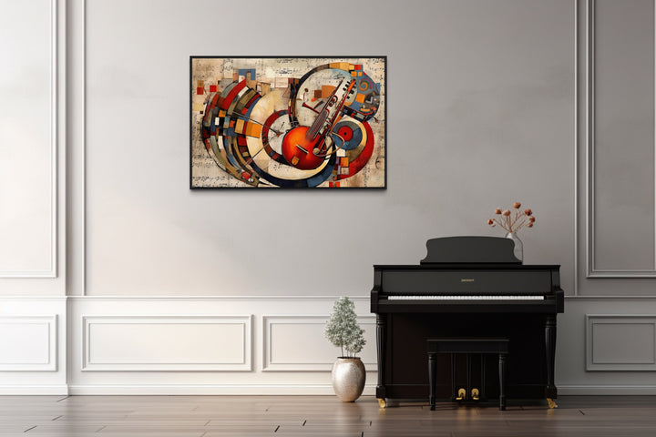 Jazz Musical Instruments Abstract Framed Canvas Wall Art in music room