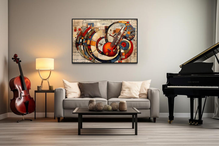 Jazz Musical Instruments Abstract Framed Canvas Wall Art