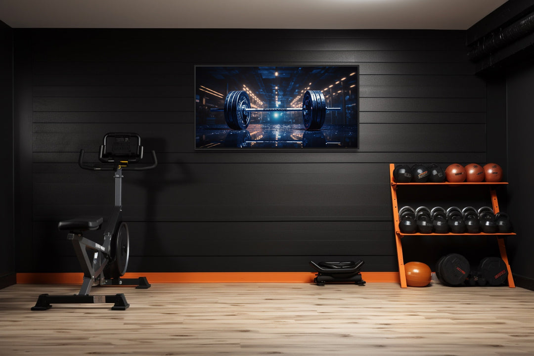 Realistic Barbell Painting Gym Framed Canvas Wall Art