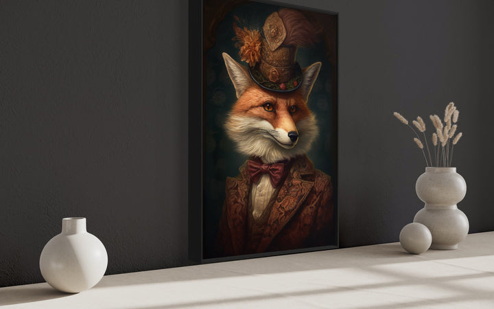 Victorian Fox Painting Gothic Framed Canvas Wall Art side view