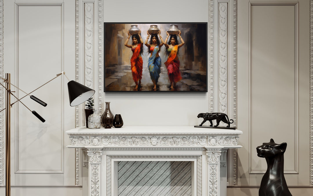 Indian Women Head Carrying Painting Indian Wall Art "Harmony in Motion" above mantel