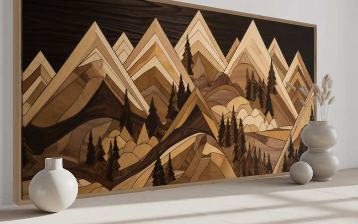 Wood Mountain Painting Framed Canvas Wall Art side view